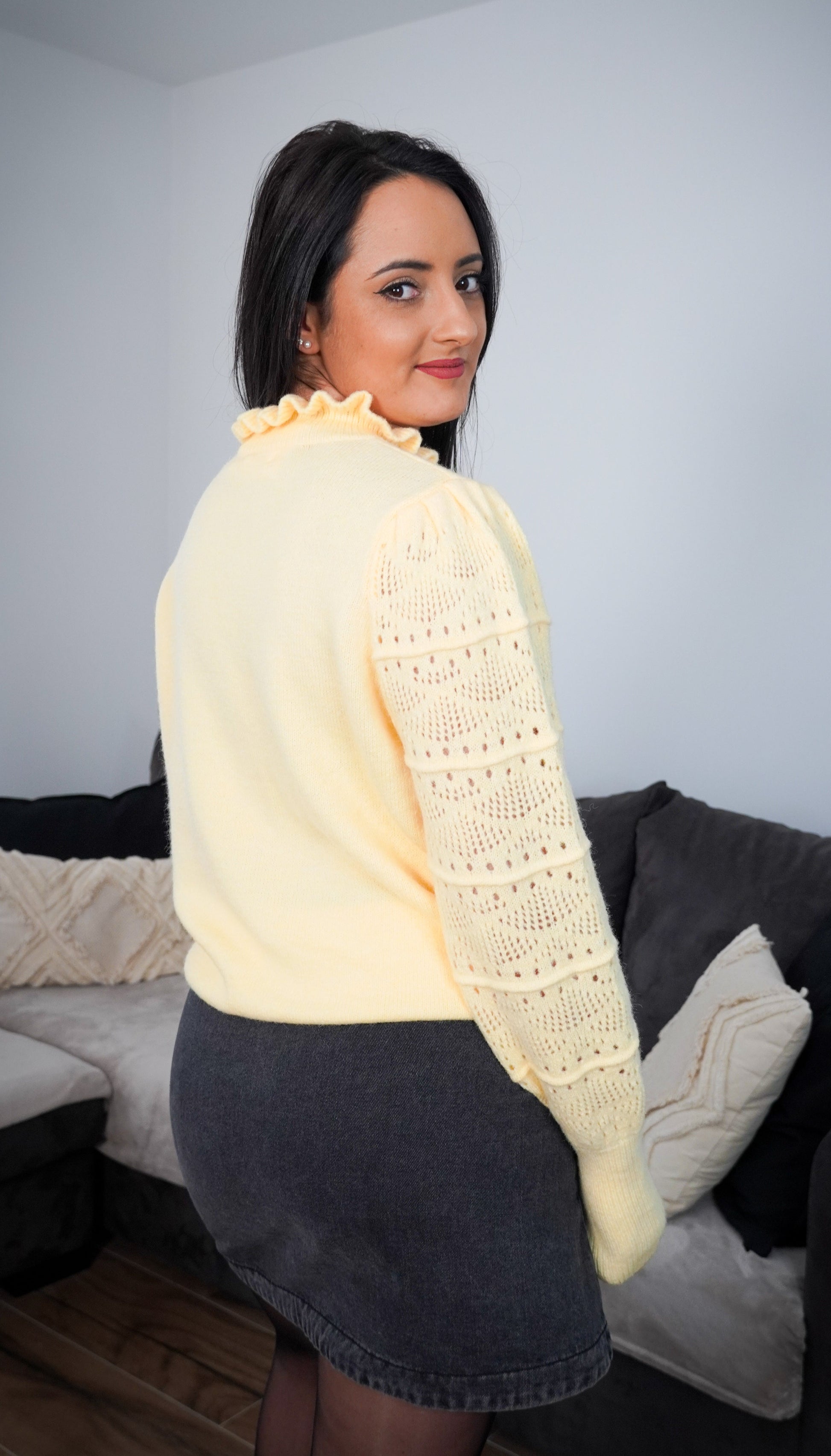 pull fin jaune pastel femme